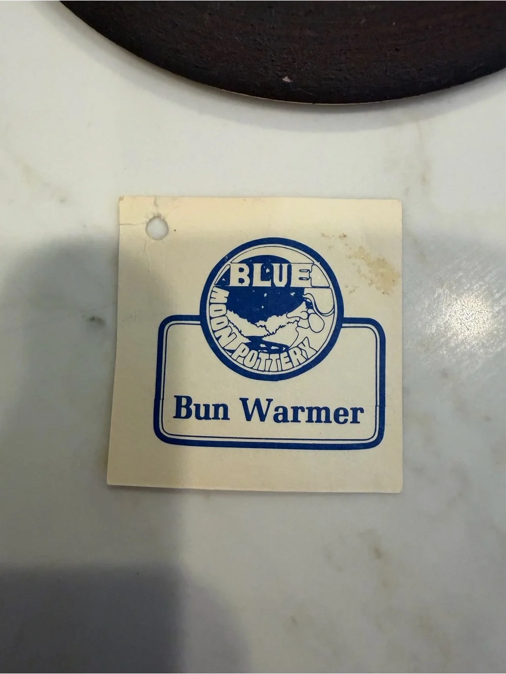 Blue Moon Bun Bread Warmer Pottery Disc 5” Hancrafted USA Pressed Flower Design